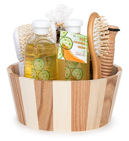 Cucumber Melon Spa Gift Set in Natural Wood Basket